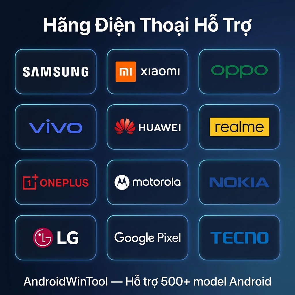 Hãng điện thoại AndroidWinTool hỗ trợ