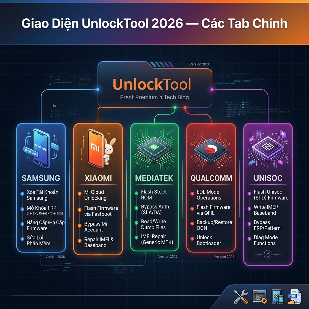 Giao diện phần mềm UnlockTool 2026 chính hãng