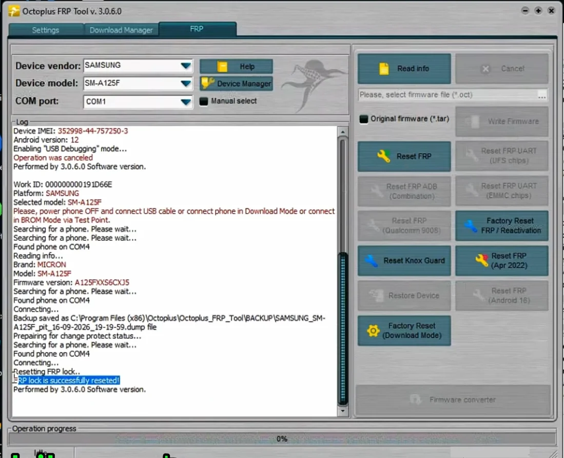 Octoplus Samsung, Huawei & FRP Dongle workflow screenshot 2