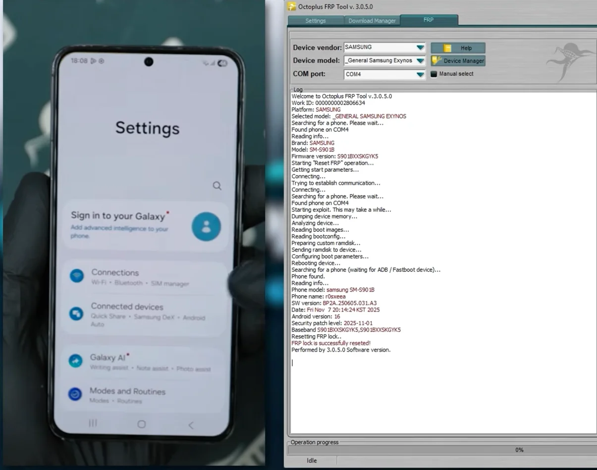 Octoplus Samsung, Huawei & FRP Dongle workflow screenshot 3