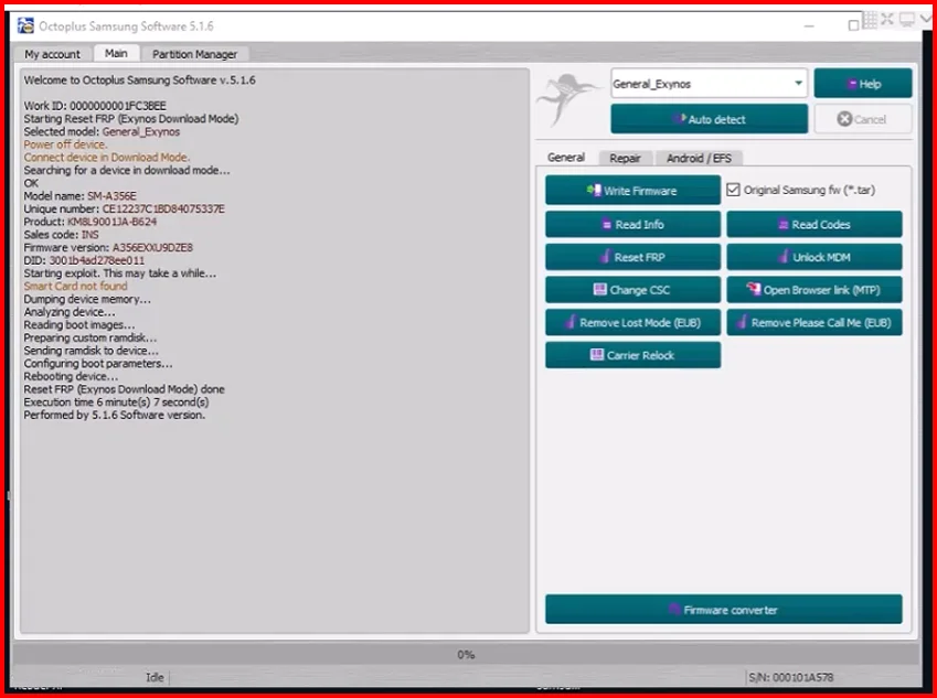 Octoplus Samsung, Huawei & FRP Dongle workflow screenshot 1