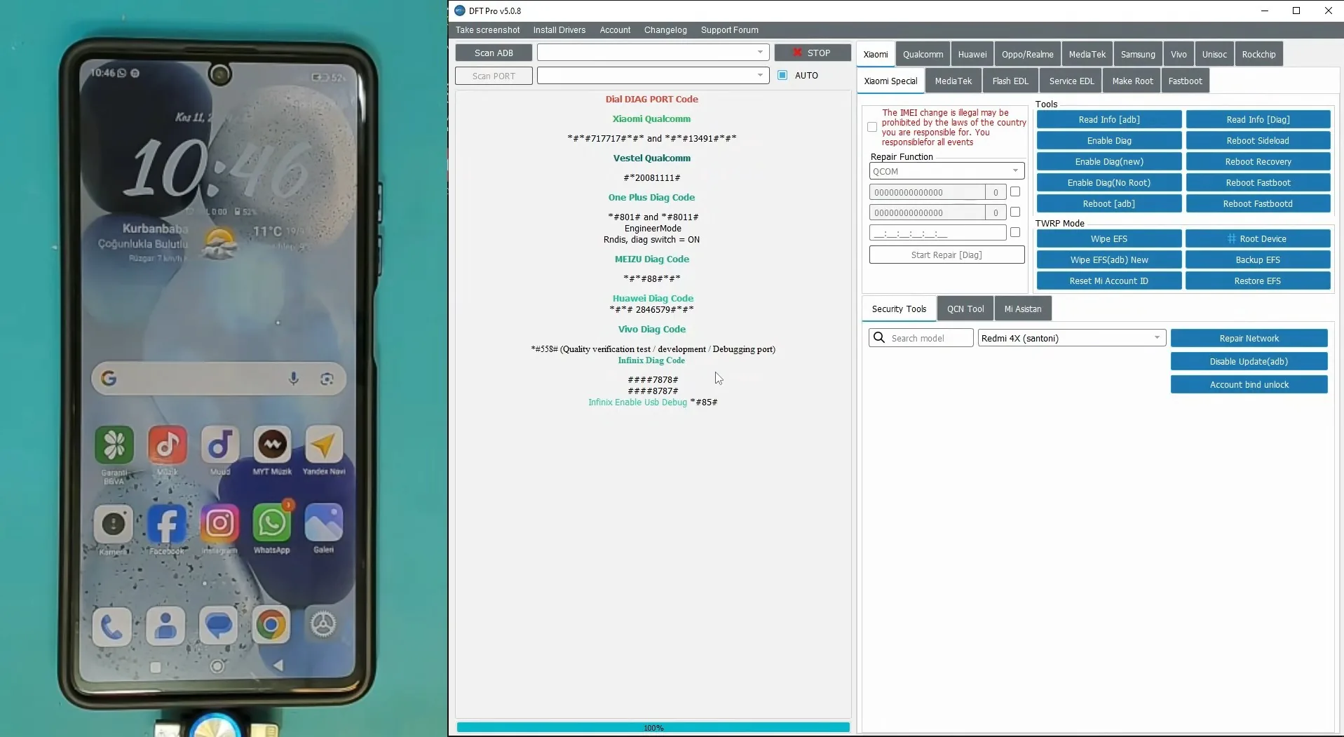 DFT Pro tab Xiaomi Special — QCN Tool, Security Tools, Wipe EFS, Reset Mi Account