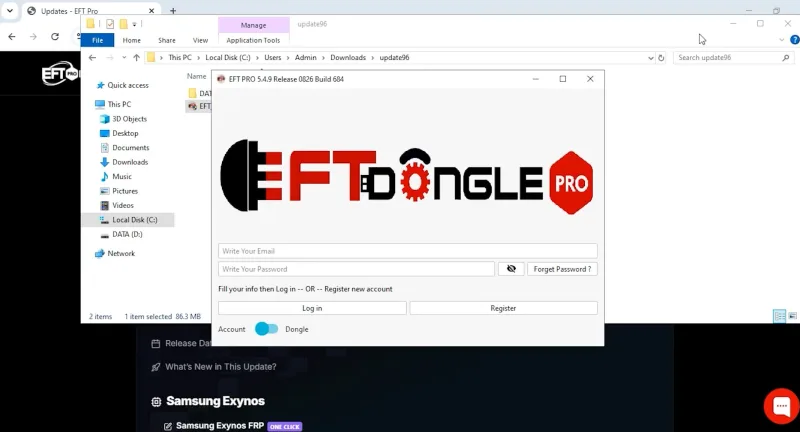 Giao diện EFT Pro Tool — FRP Bypass, IMEI Repair