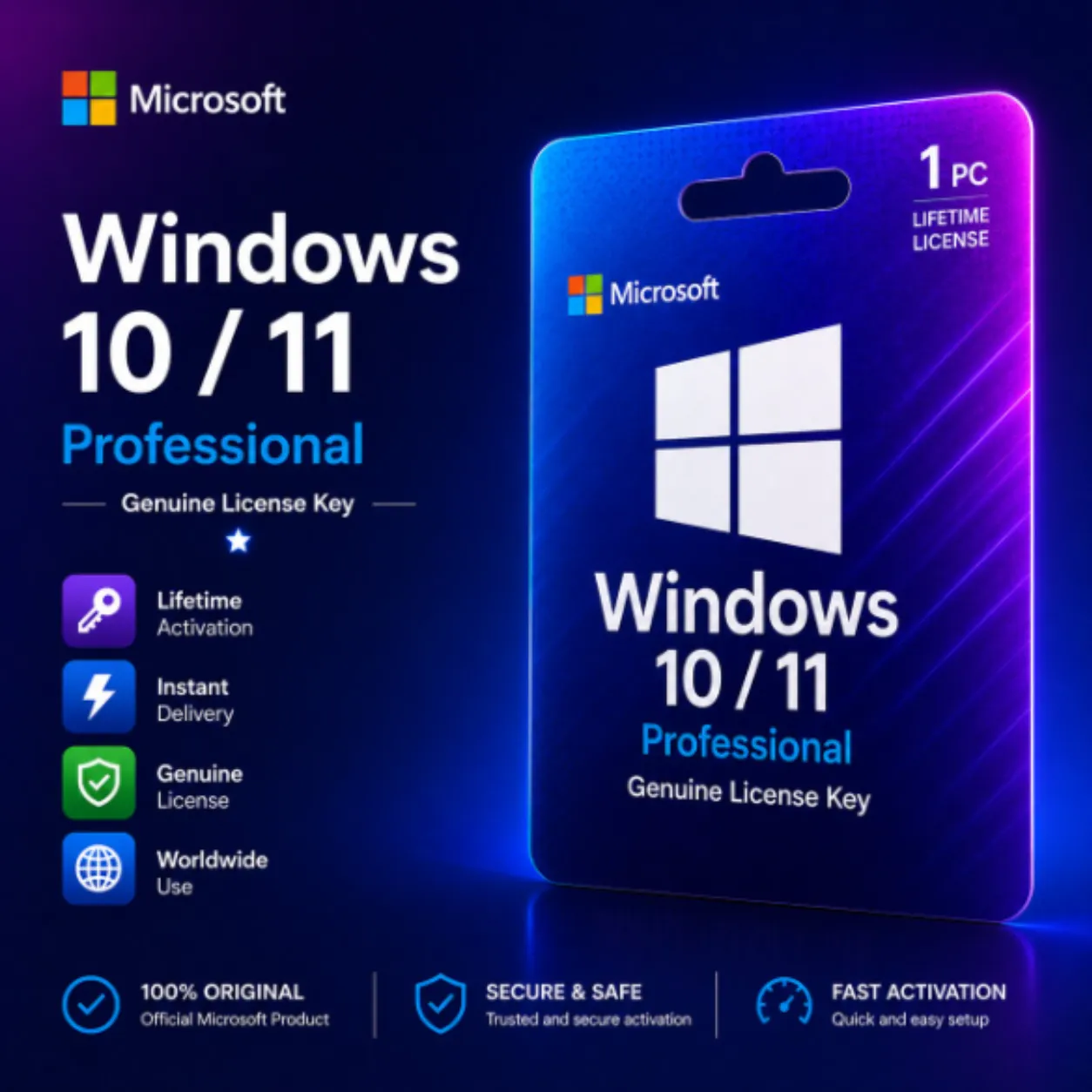 Microsoft Windows 10 / 11 Professional License Key – License 1 PC✅